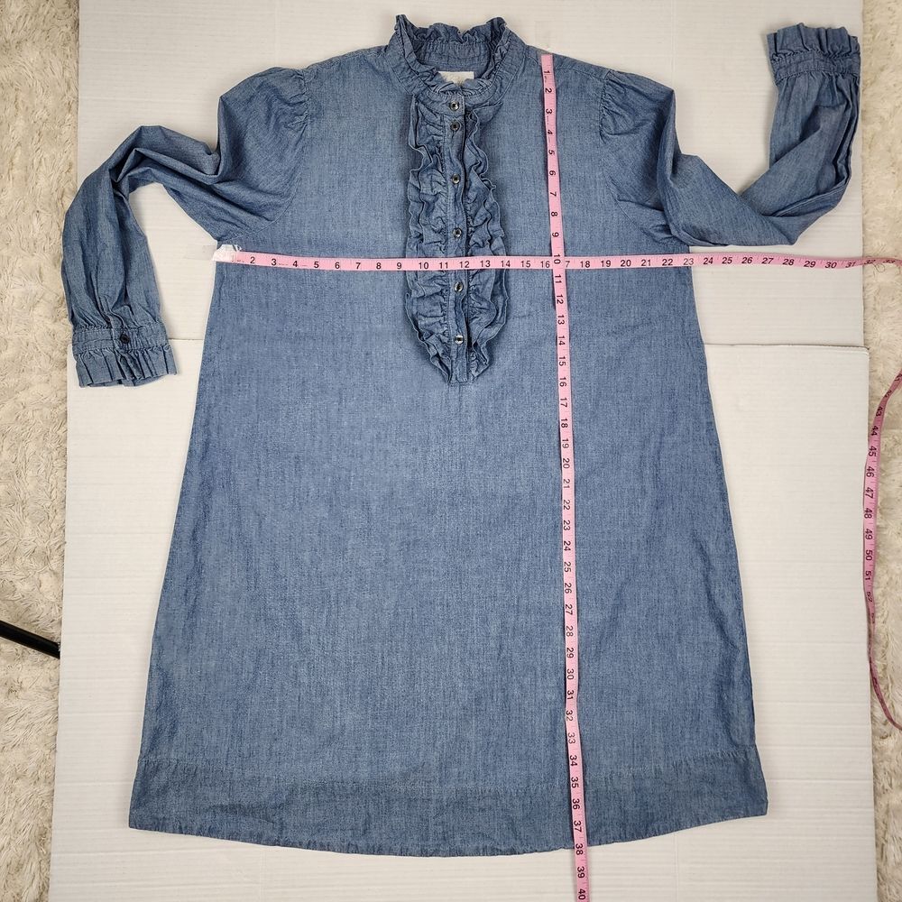 J.Crew Ruffle Dress Chambray Blue 100% Cotton Long Sleeve Size L - Picture 7 of 14